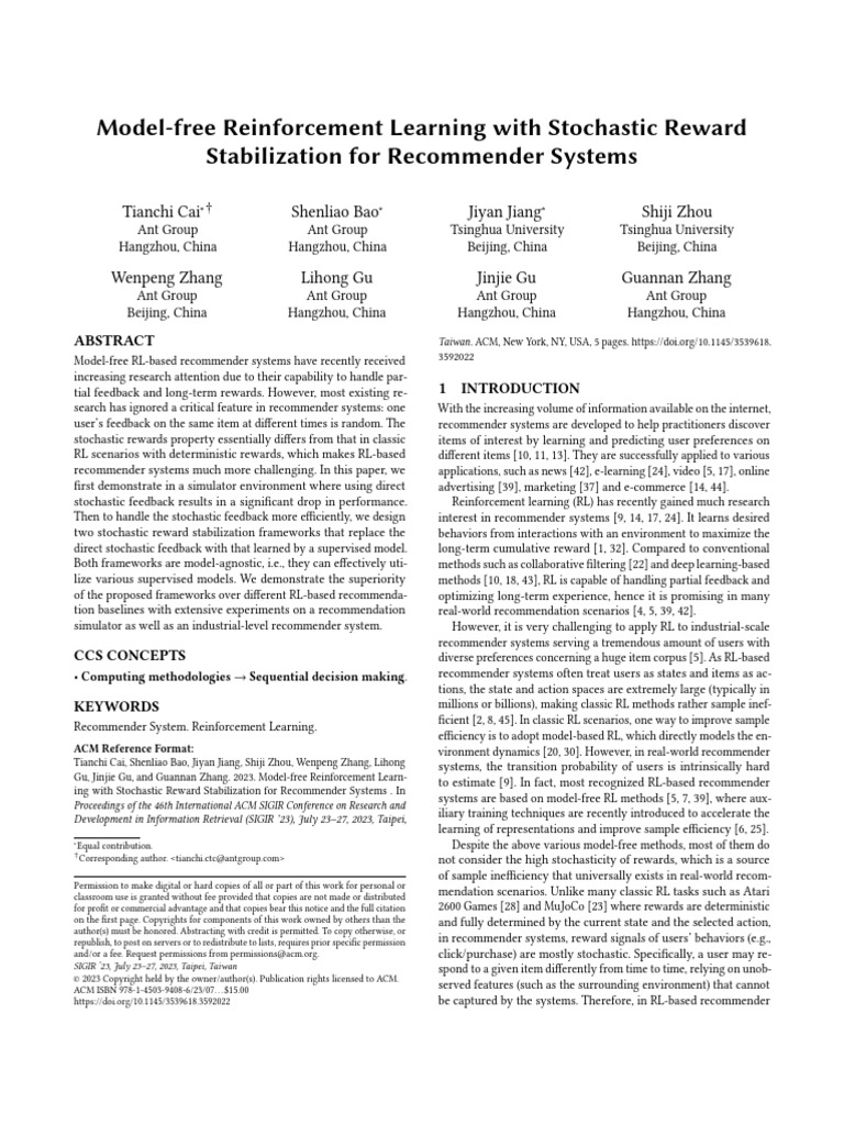 Model-Free Reinforcement Learning With Stochastic Reward Stabilization ...