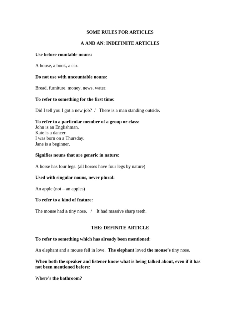 Some Rules For Articles Fun Activities Games 46194 | PDF | Noun ...