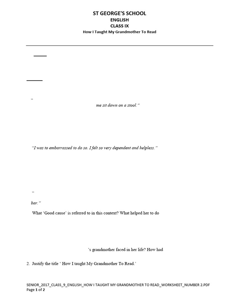 Class - Ix - English - How I Taught My Grandmother To Read | PDF