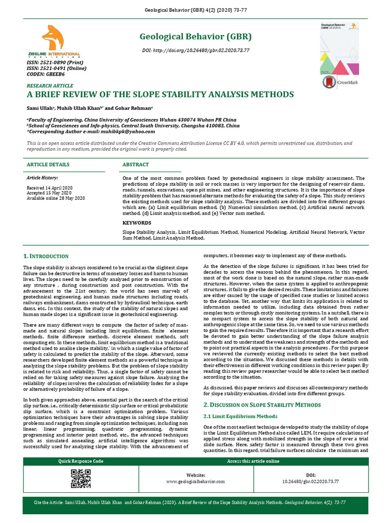 Slope Stability Analysis Methods Review | PDF | Strength Of Materials ...