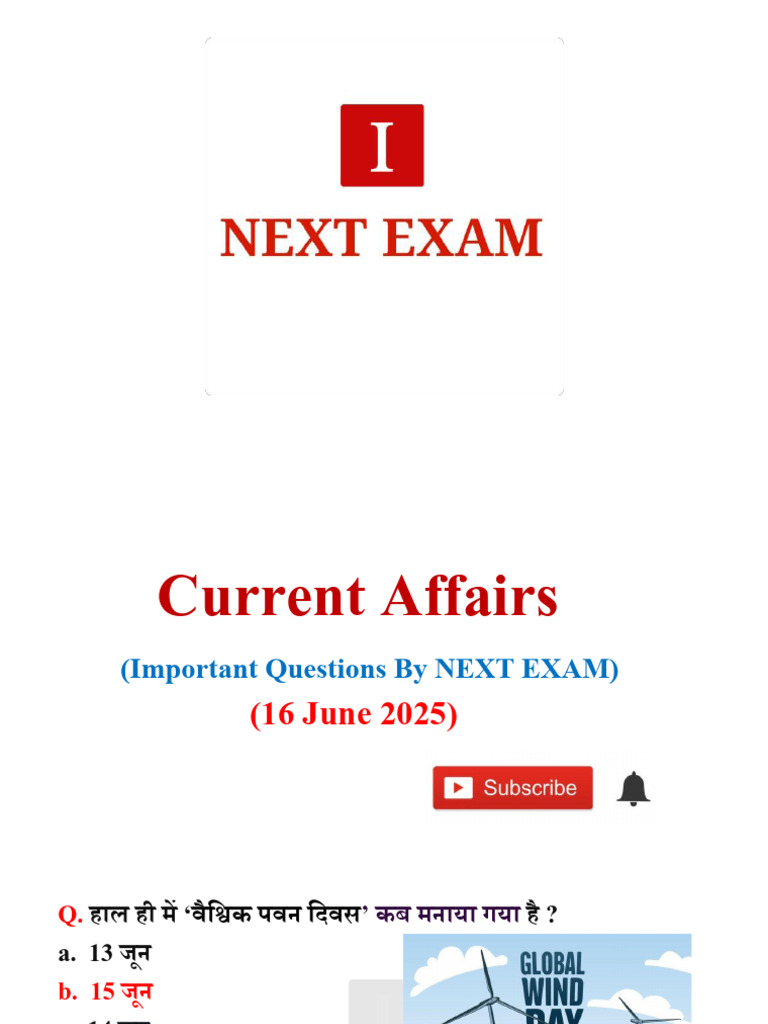 16 June 2025 Current Affairs by NEXT EXAM | PDF