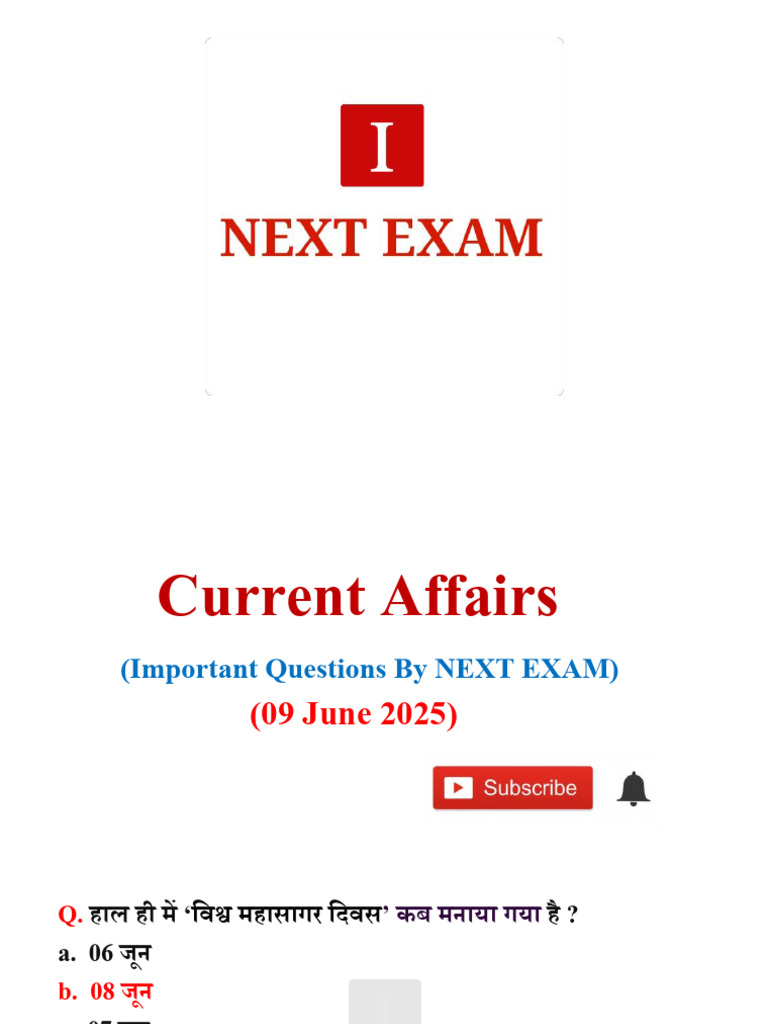 09 June 2025 Current Affairs by NEXT EXAM 2 | PDF