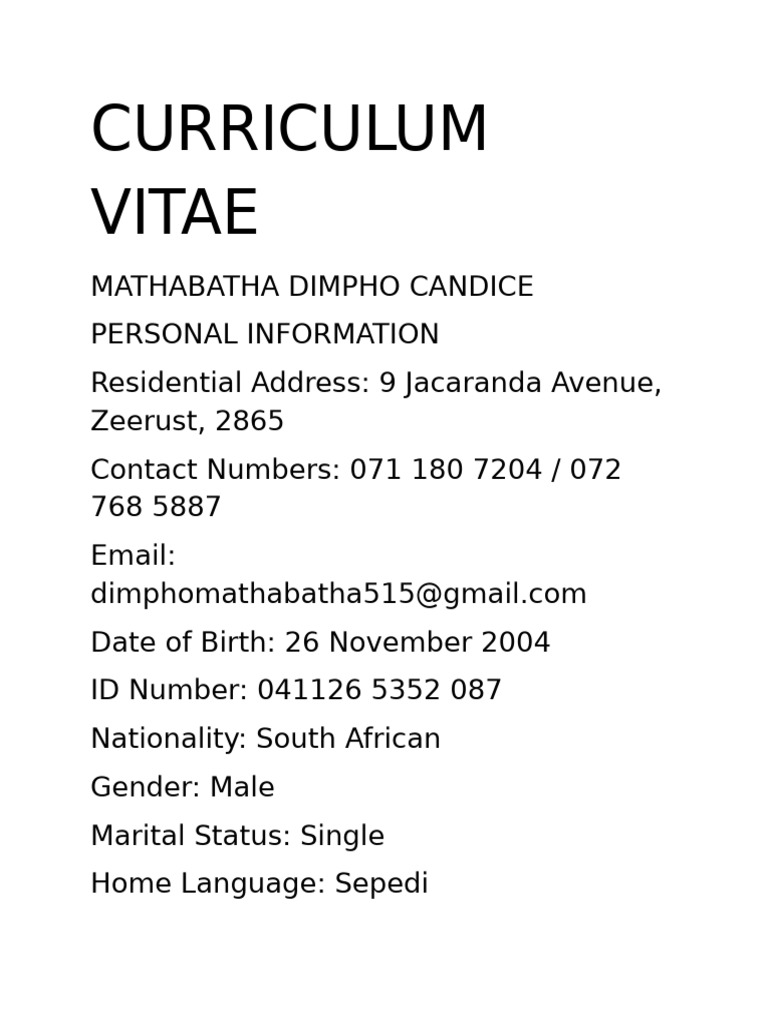 Curriculum Vitae: Mathabatha Dimpho | PDF