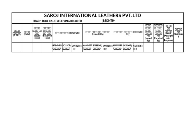 Sharp Tool Issue Receiveing Record | PDF