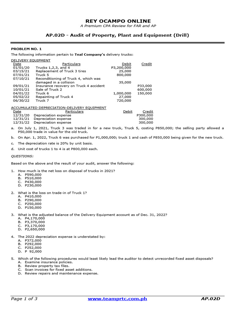 Audit of Property, Plant, and Equipment | PDF | Depreciation | Book Value