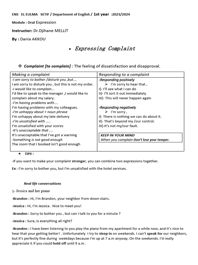 Effective Complaint Expression Techniques | PDF