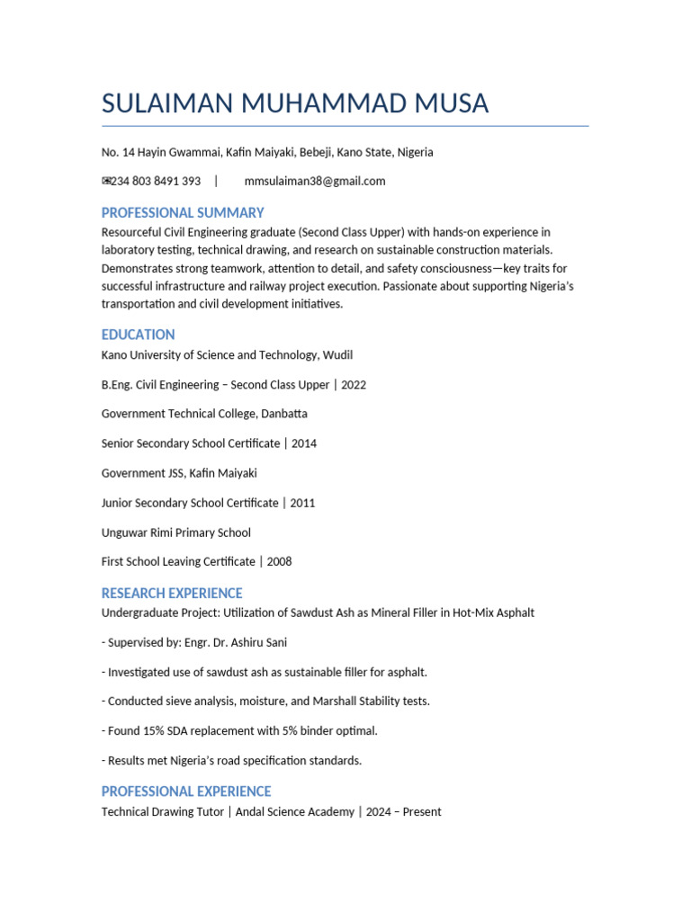 Civil Engineering Graduate Resume | PDF | Engineering