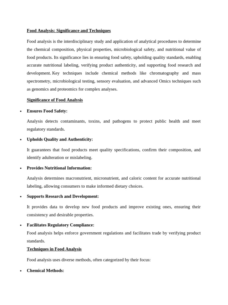 Food Analysis Techniques and Importance | PDF | Sampling (Statistics ...