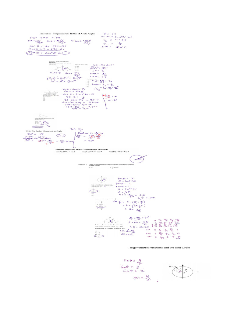 Trignometric Ratios, Radian Measure Unit Circle Notes | PDF