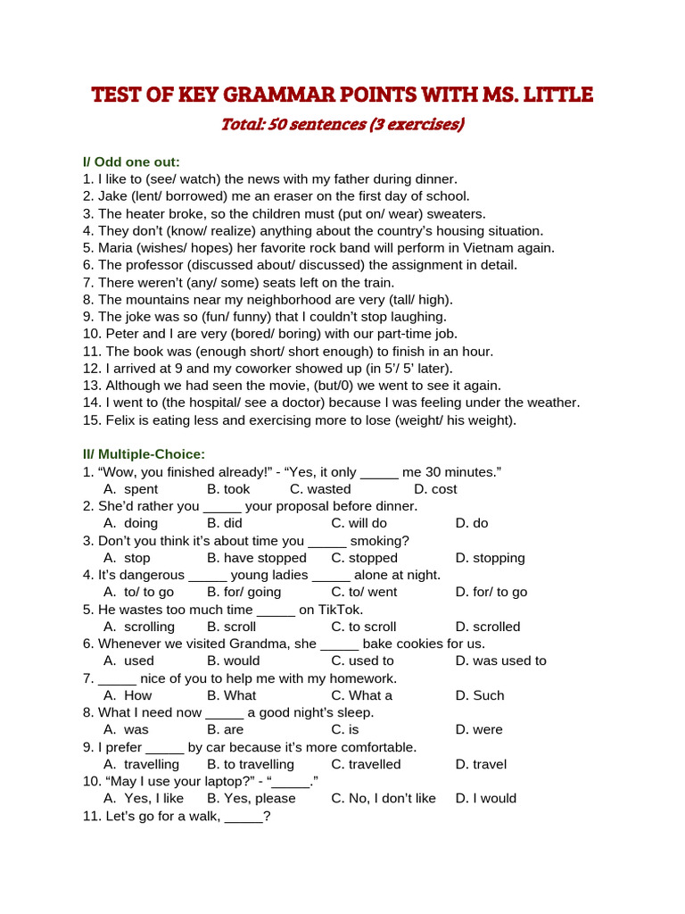 Grammar Test | PDF