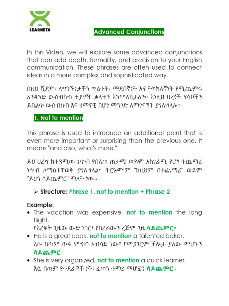 Advanced Conjunctions - Learnetaacademy | PDF