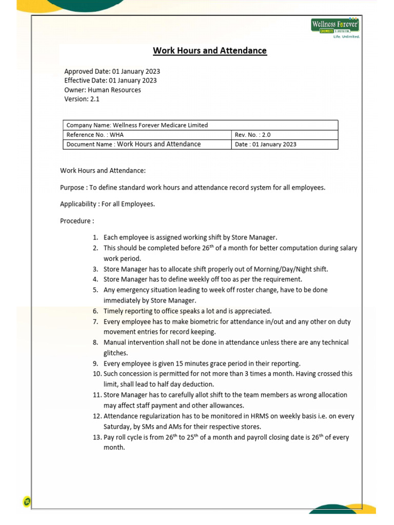 Work Hours and Attendance Policy | PDF