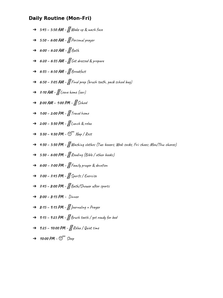 Weekday Daily Routine Overview | PDF