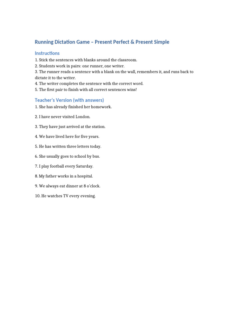 Running Dictation: Present Perfect & Simple | PDF