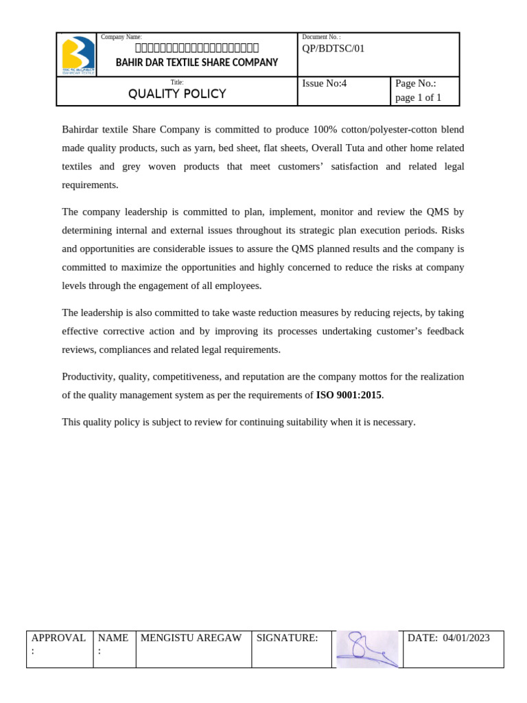 QMS Policy | PDF