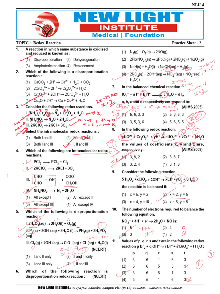 Redox Reaction Practice Questions | PDF | Mole (Unit) | Redox