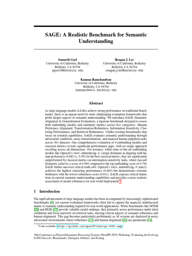 SAGE: Benchmark for Semantic Evaluation | PDF | Cluster Analysis ...