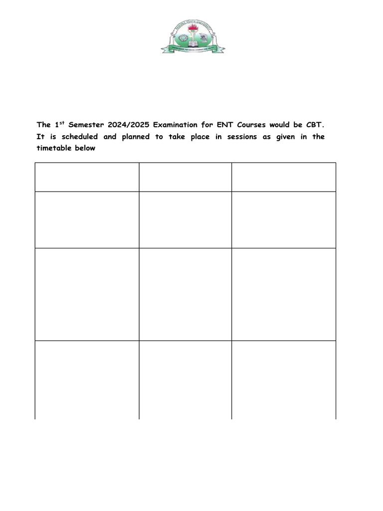 Ent 301 Timetable 24-25 | PDF