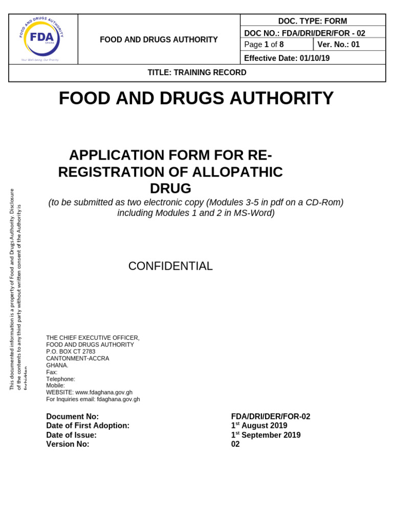 FDA Allopathic Drug Re-registration Form | PDF | Food And Drug ...
