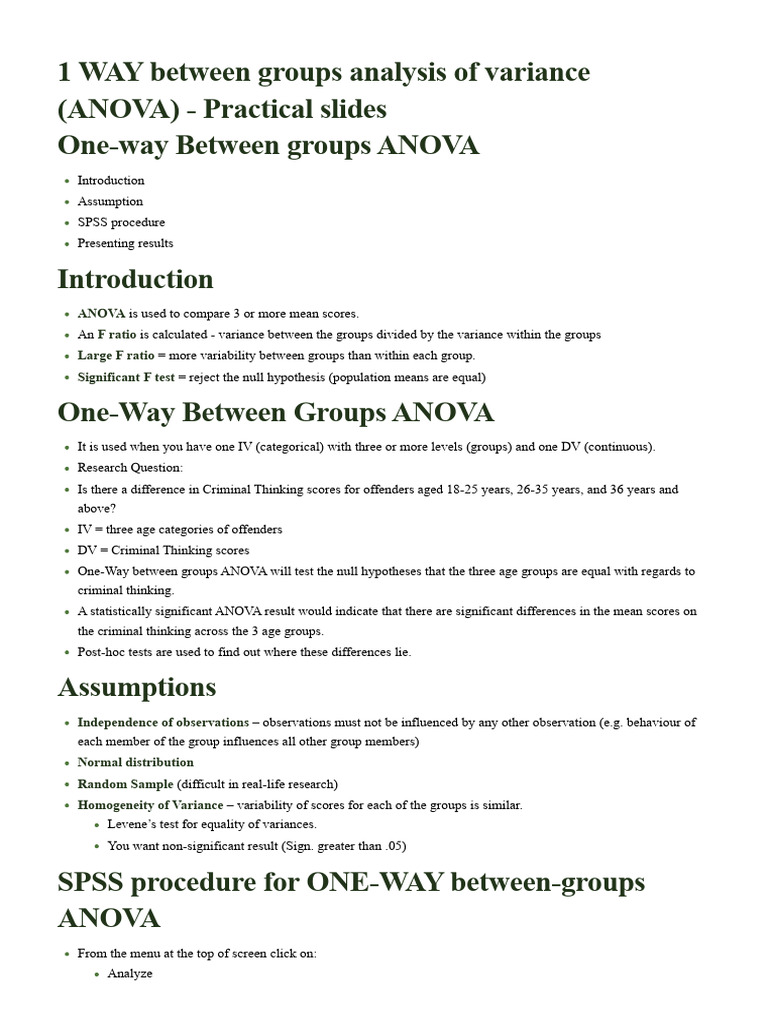 One-Way ANOVA for Criminal Thinking Scores | PDF | Analysis Of Variance ...