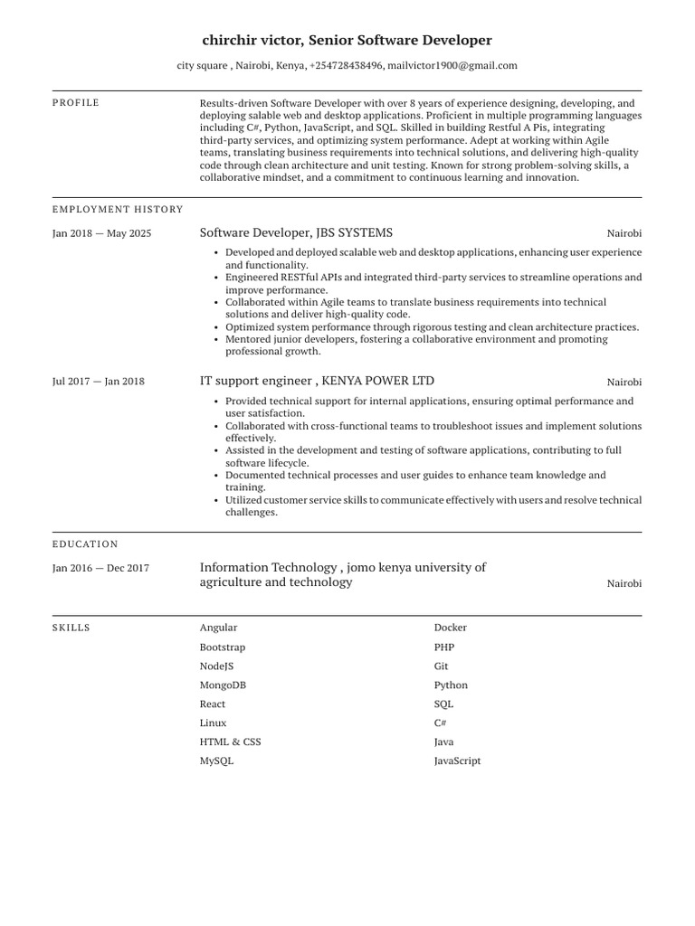 Senior Software Developer Profile | PDF | Software Development ...