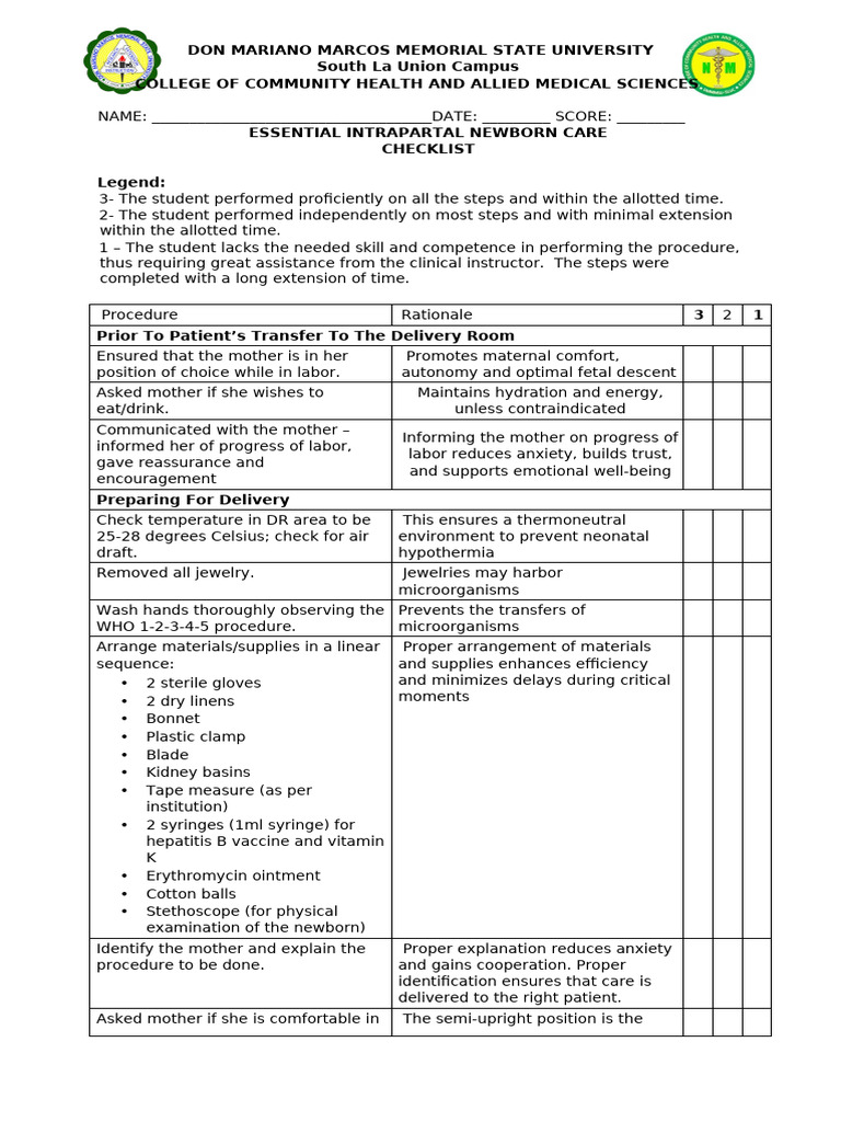 EINC Checklist with Rationale | PDF | Childbirth | Breastfeeding