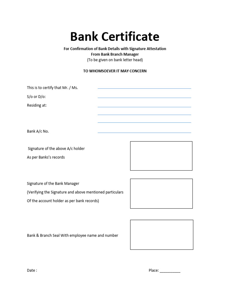 Bank Certificate for Account Verification | PDF