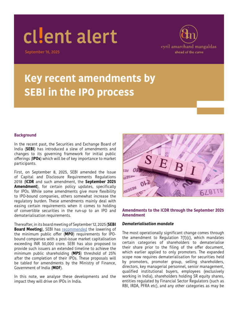 SEBI's Key IPO Amendments Overview | PDF | Securities (Finance ...