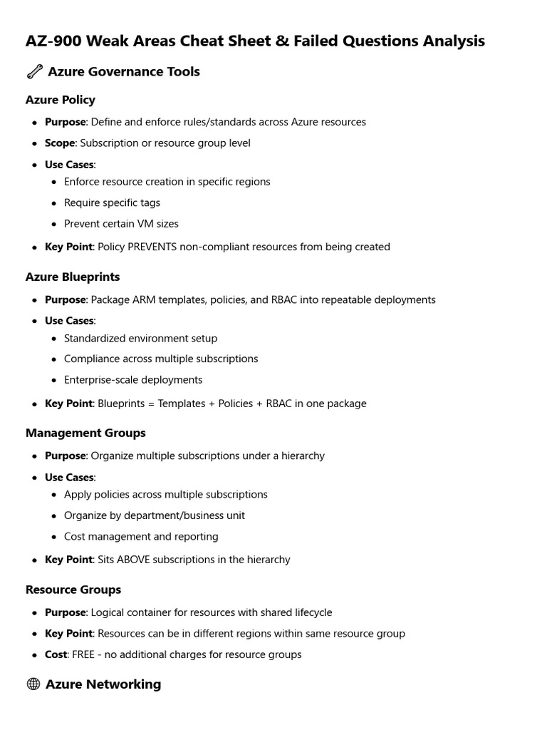 Azure AZ-900 Cheat Sheet & Analysis | PDF | Security | Computer Security