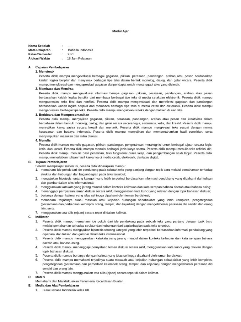 Modul Ajar Bahasa Indo Bab 3 | PDF