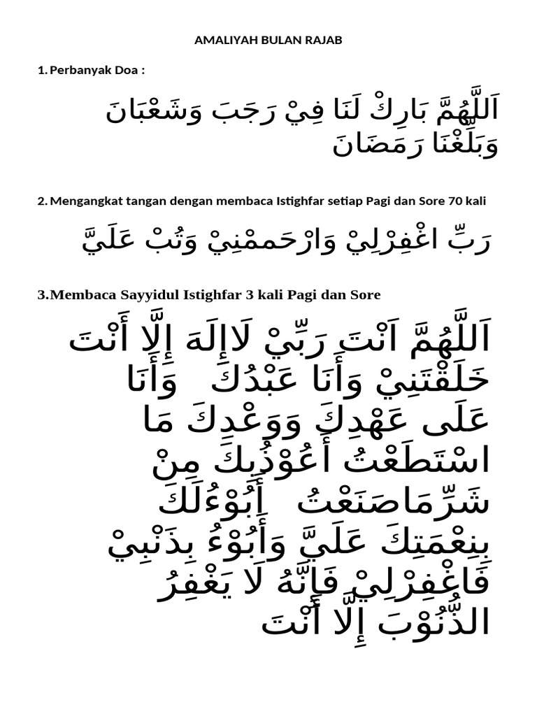 Amaliyah Bulan Rajab: Doa dan Ibadah | PDF