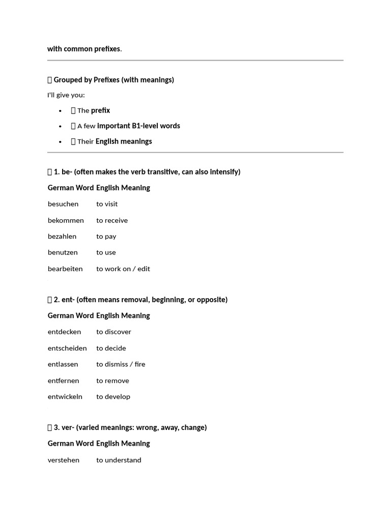 German Prefixes and Their Meanings | PDF