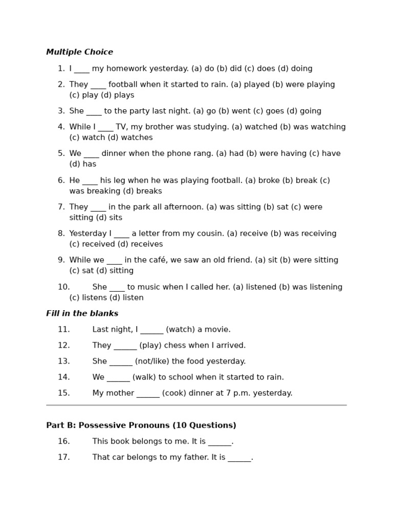 English Grammar Multiple Choice Quiz | PDF