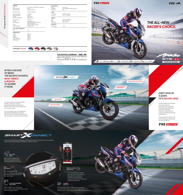 TVS Apache RTR 160: Specs & Features | PDF | Brake | Motor Vehicle