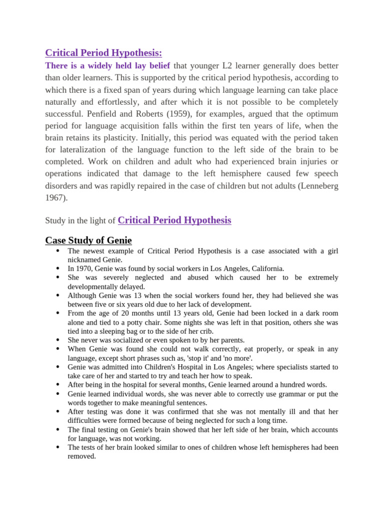 Critical Period Hypothesis | PDF | Human Communication | Cognitive Science