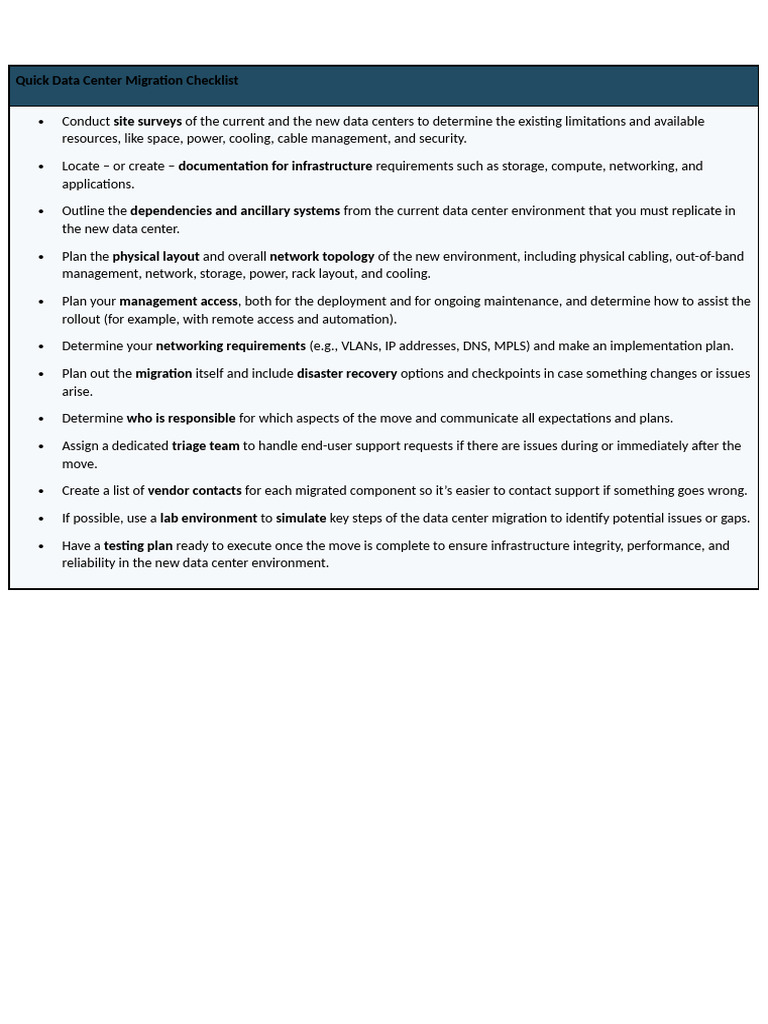 Data Center Migration Checklist Guide | PDF