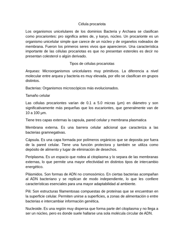 Características de las Células Procariotas | PDF | Biología Celular ...