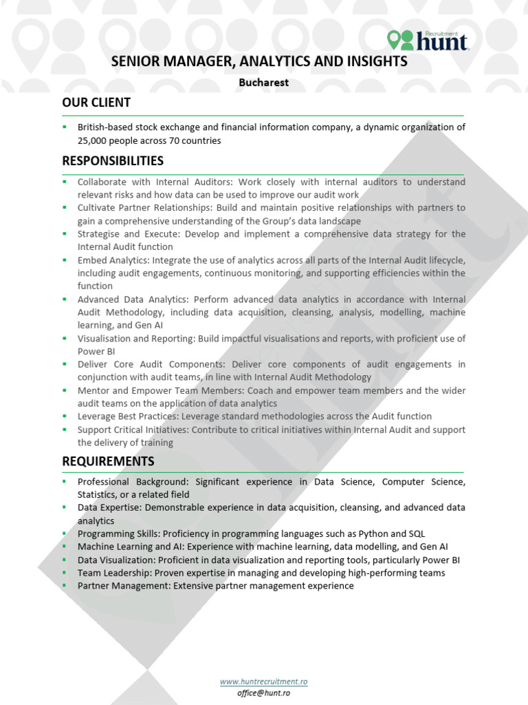Senior Manager, Analytics Role in Bucharest | PDF | Internal Audit ...