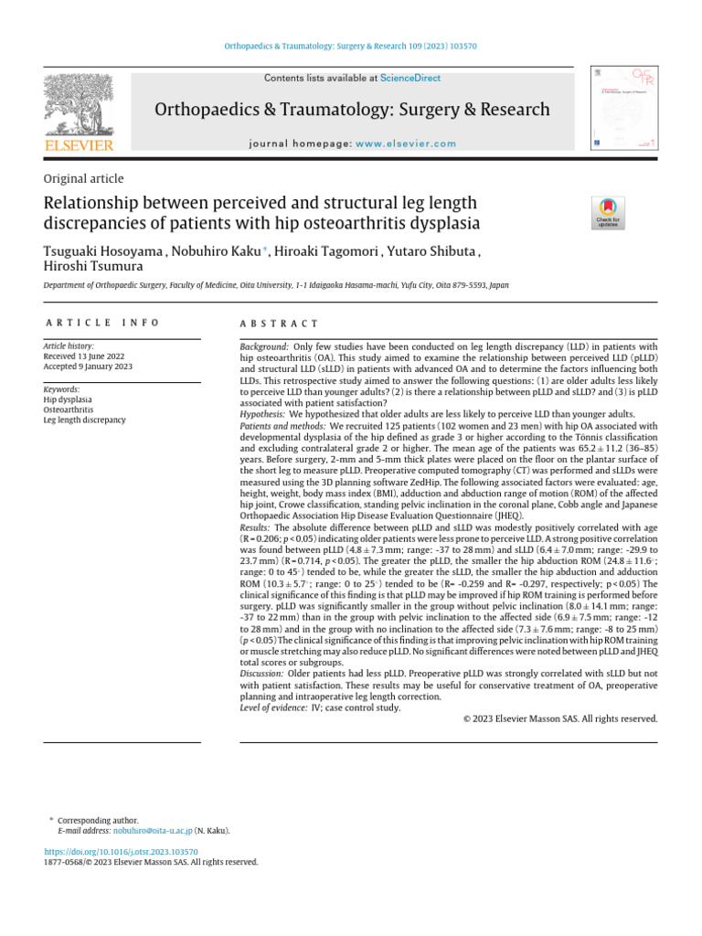 Relation Between Perceive Leg L Hip Arthritis Dysplasia | PDF | Hip ...