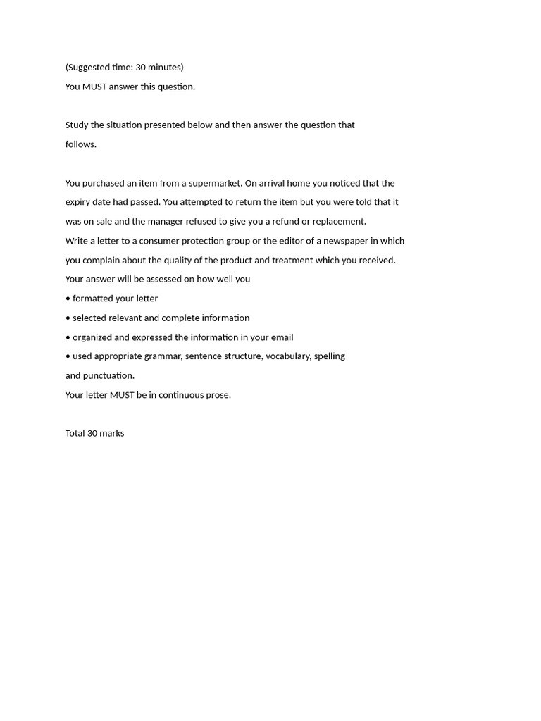 Letter of Complaint Question | PDF
