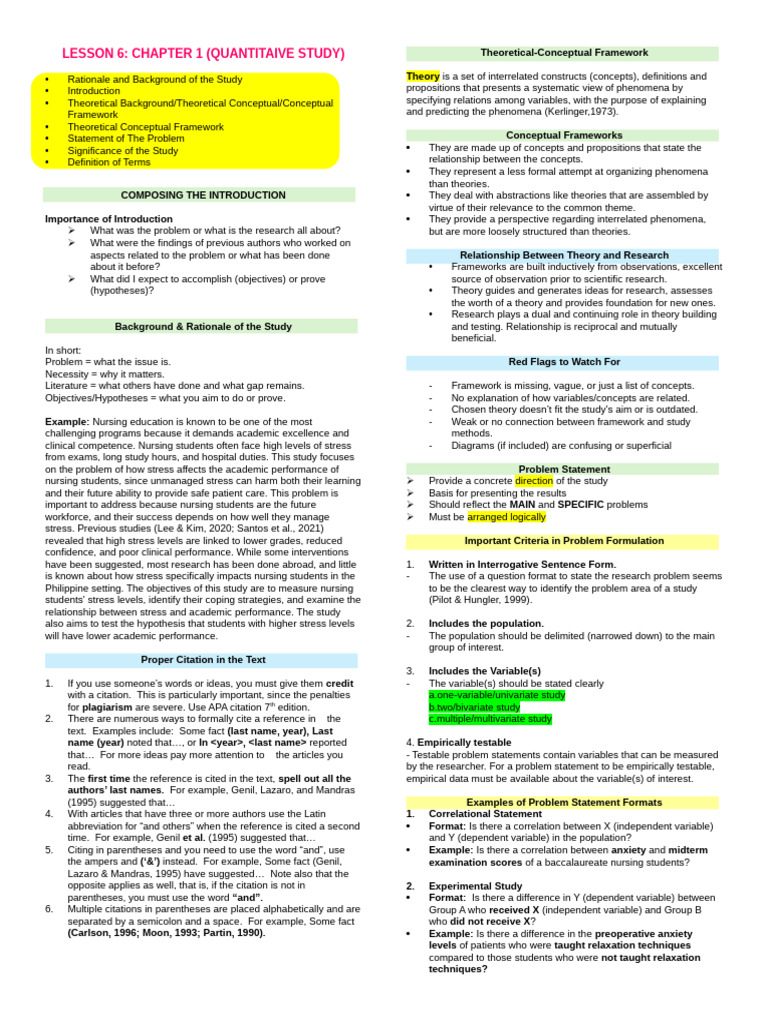 Quantitative Study Framework and Problem Statement | PDF | Theory ...