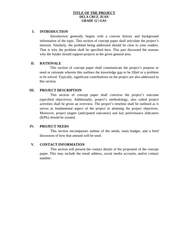Grade 12 Project Concept Paper Guide | PDF