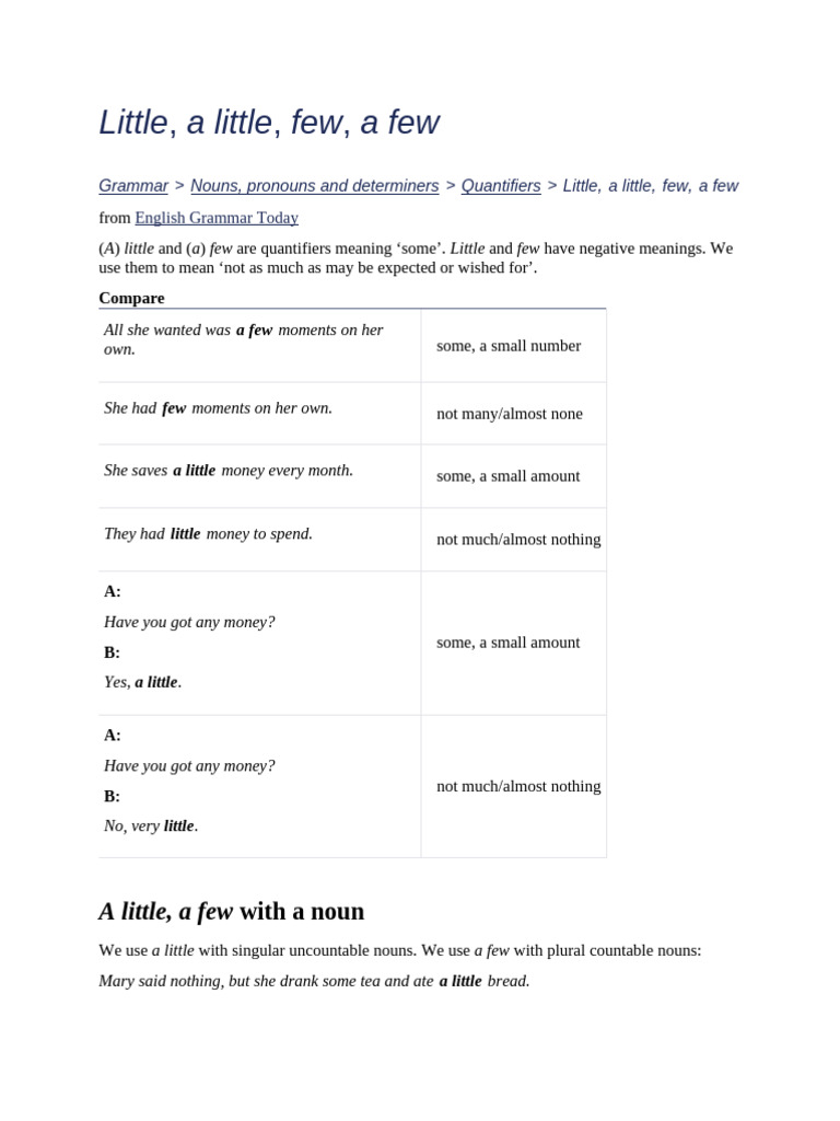 Understanding Little and Few in Grammar | PDF | Noun | Adjective