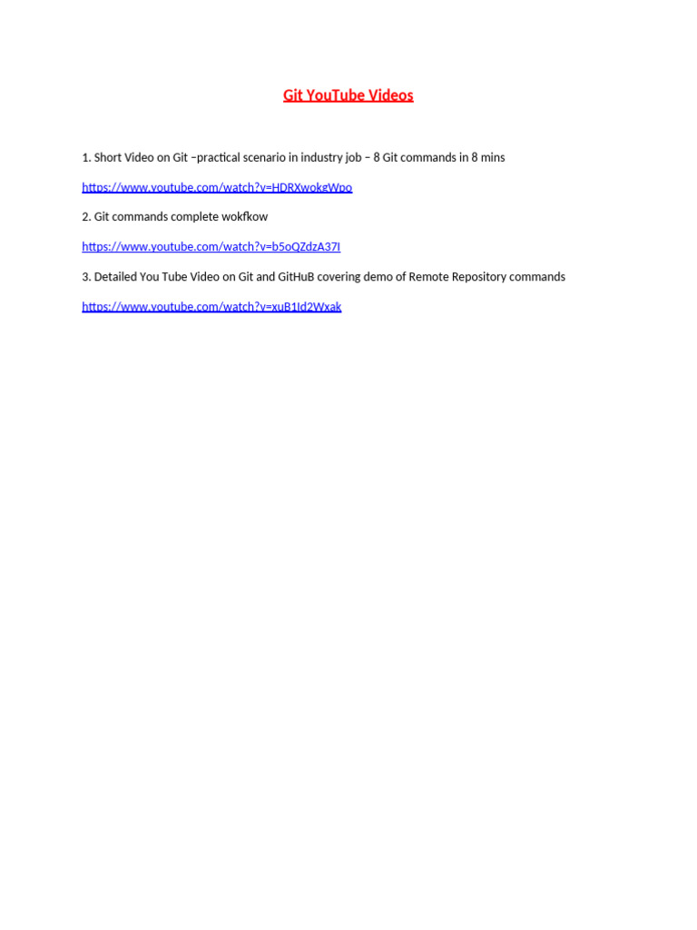 Git YouTube Video Links | PDF