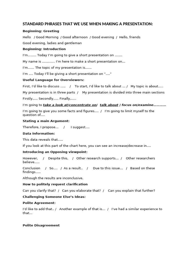 Essential Phrases for Presentations | PDF | Human Communication