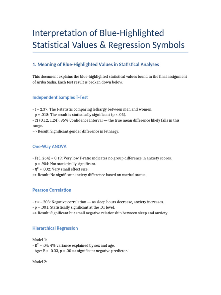 Regression and Blue Values Interpretation | PDF | Regression Analysis ...