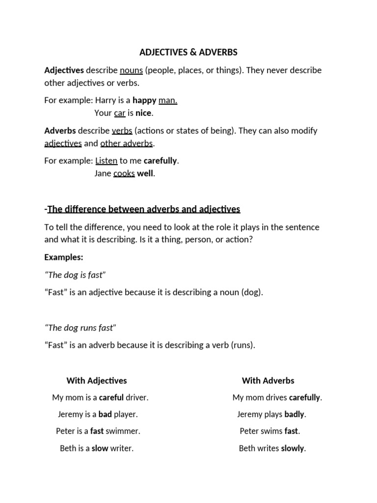 Adjectives - Adverbs INFO | PDF