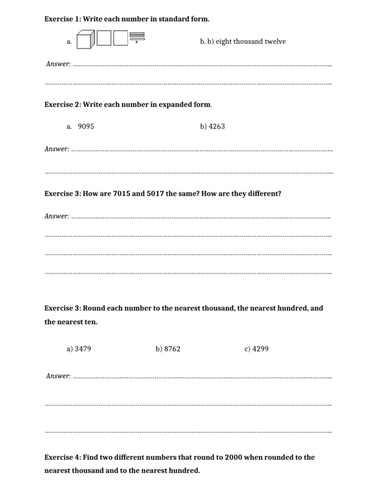 Math Exercises: Number Forms & Comparisons | PDF
