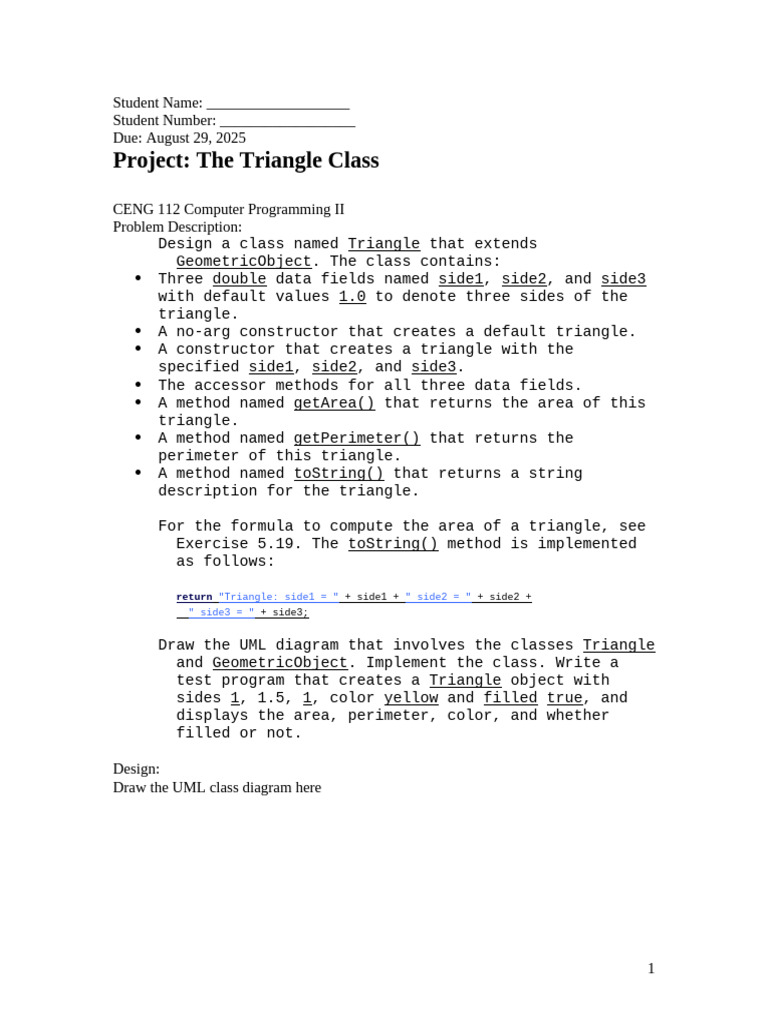 Triangle Class Design and Implementation | PDF | Method (Computer ...