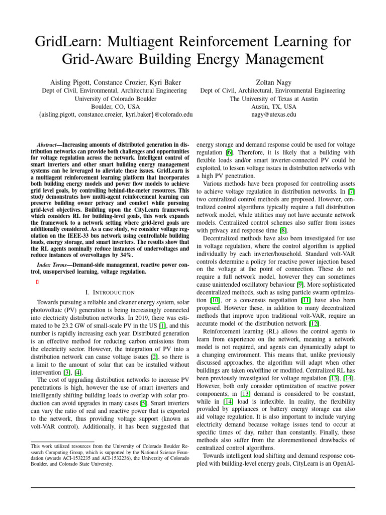 GridLearn Multiagent Reinforcement Learning For | PDF | Photovoltaics ...